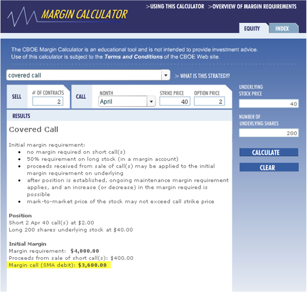covered call option margin calculator