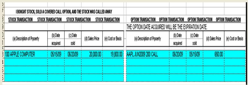how to enter stock options in schedule d