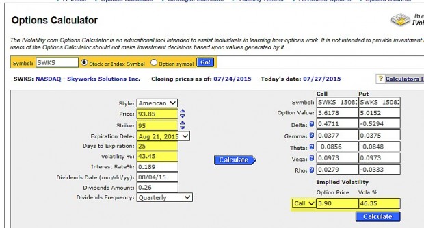 option pricing calculatios
